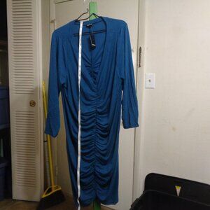 Torrid Womens Sz 22/24 Mini Jersey Bodycon Dress Size 2 Blue V-Neck Long Sleeve